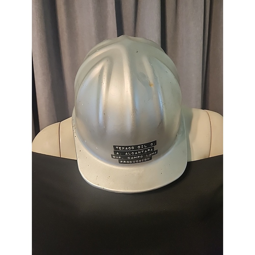 Vtg McDonald T Aluminum Hard Hat with Head Gear Cap Standard Texaco Oil